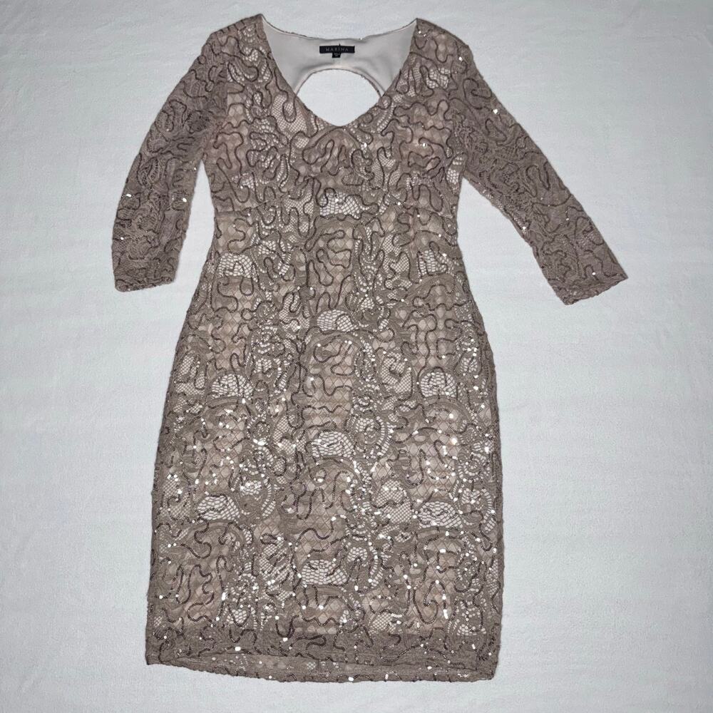 Marina Beige Sequin Formal Dress